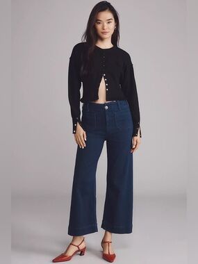Maeve The Colette Crop High-Rise Wide-Leg Stretch Jeans 28 6 Dark zipper sides
